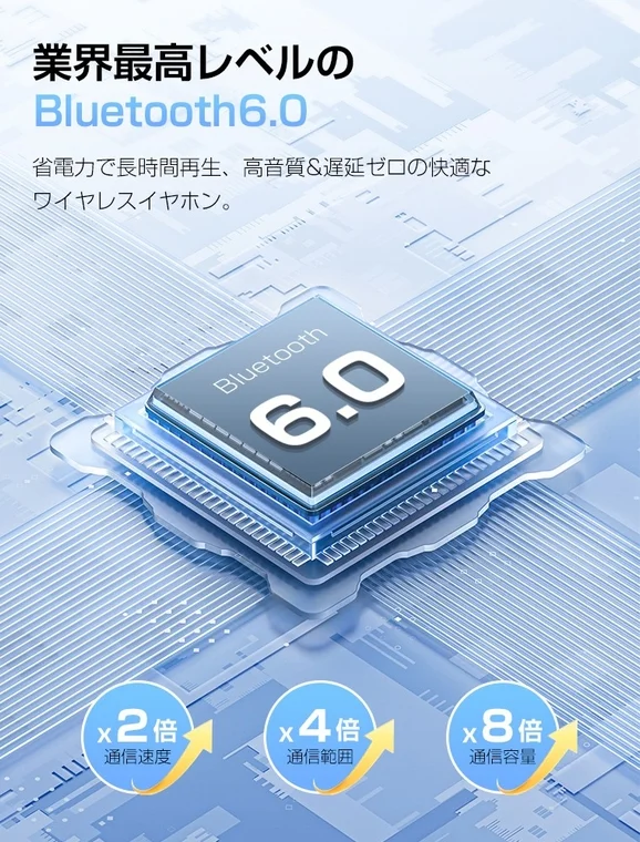 Bluetooth 6.0技術を搭載したワイヤレスイヤホンを紹介する画像