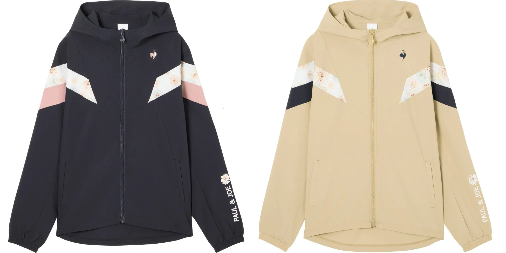 ネイビーとベージュのフード付きジャケット