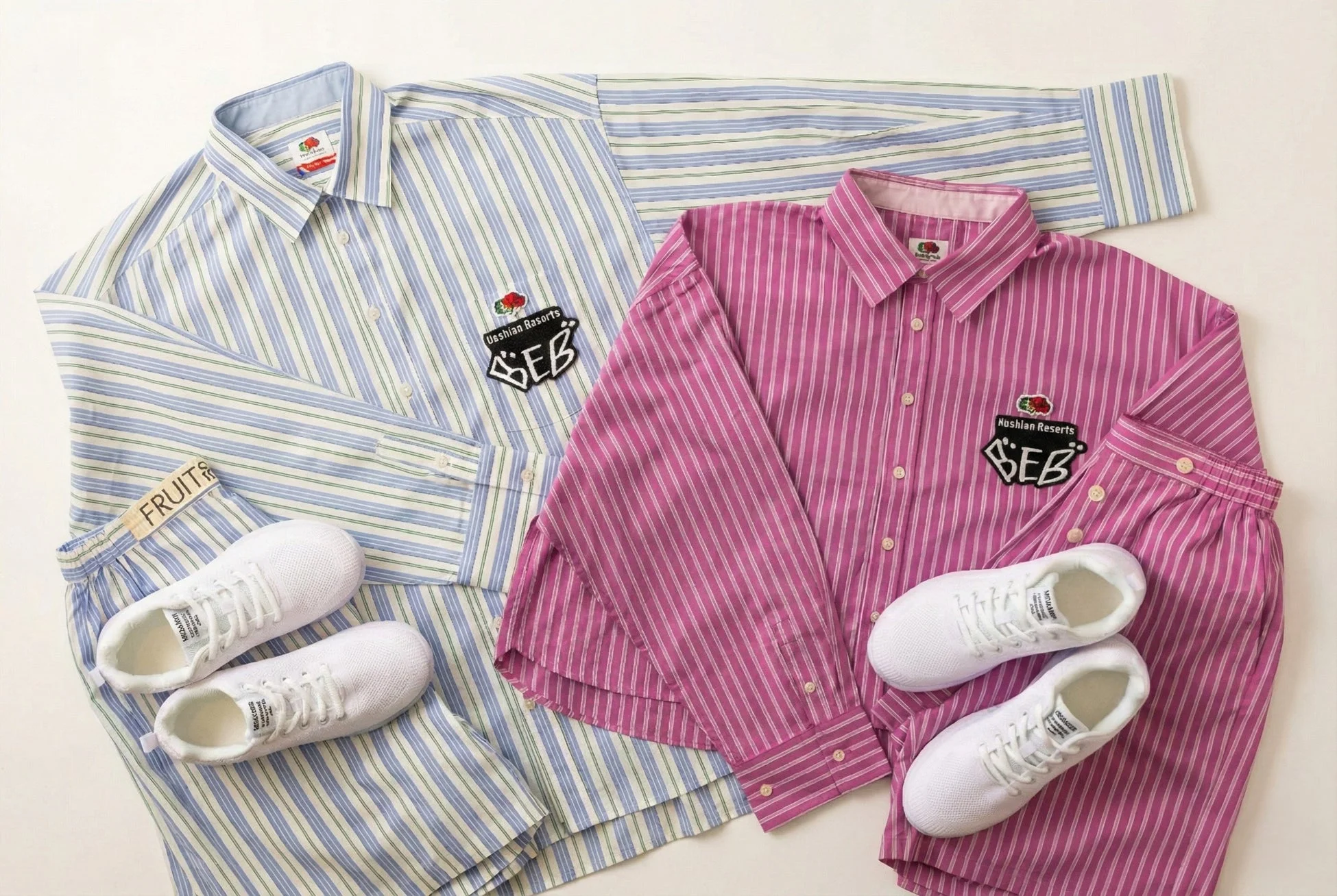 FREAK'S STOREのストライプ柄シャツとショートパンツ