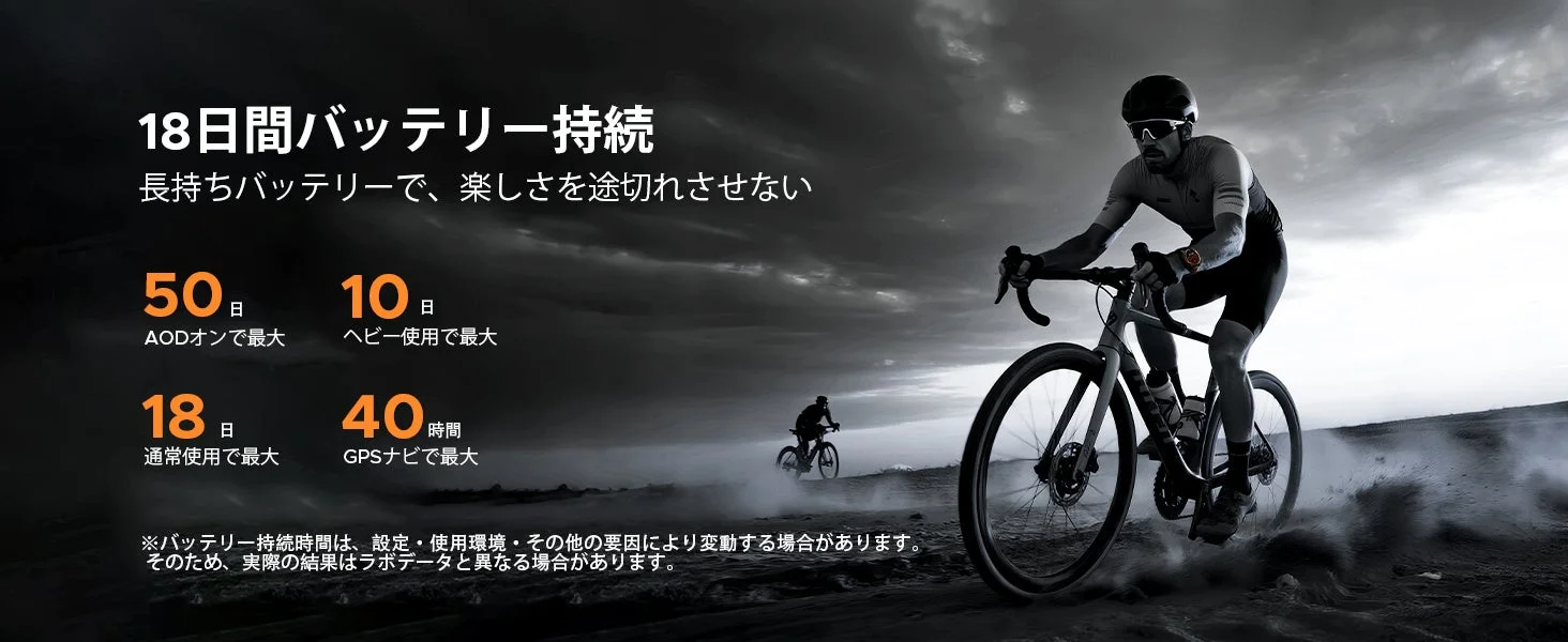 サイクリングとバッテリー持続時間の表示
