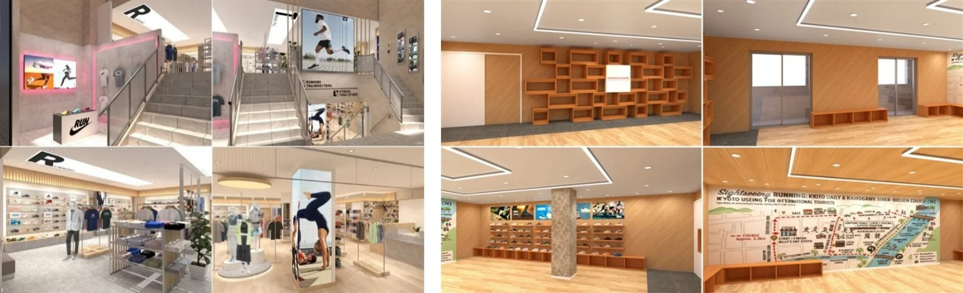 店舗内装とランニングコース地図
